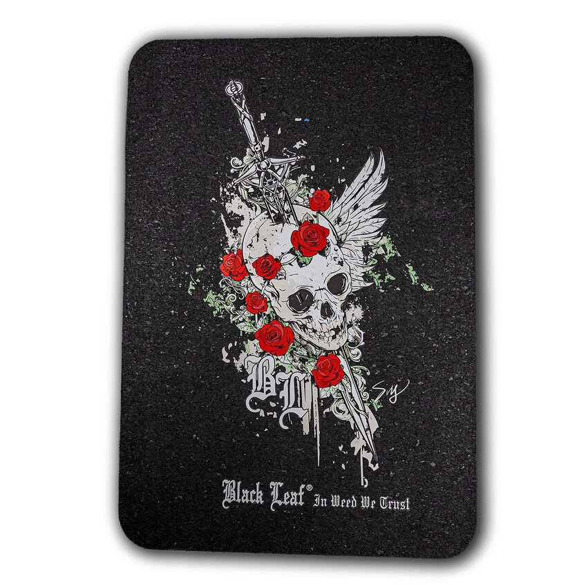 Black Leaf Dab Mat SKULL + ROSES